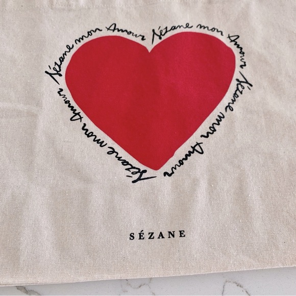 ❤️ SEZANE Heart Mon Amour Love Sezane Cotton Tote Bag - Picture 2 of 9